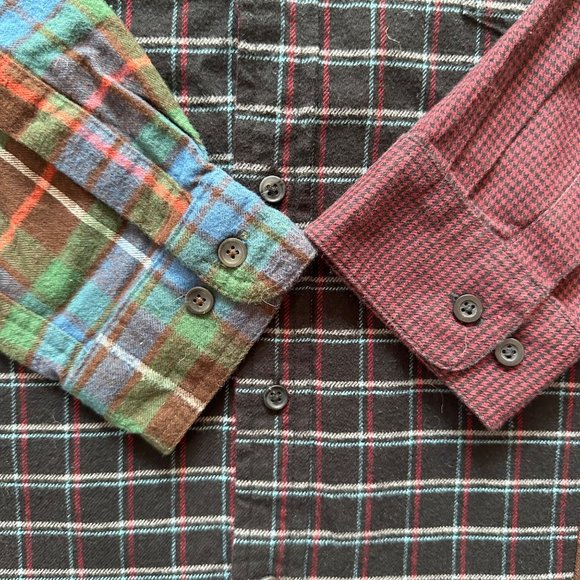 Custom Rebuilt Flannel Shirt OOAK Cotton Plaid One Size Inset Colorblock ROXBURY - Picture 4 of 6